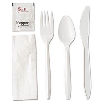 White Disposable Plastic Cutlery Set with Napkin - Fork, Soup Spoon, Knife,  Teaspoon, Napkin